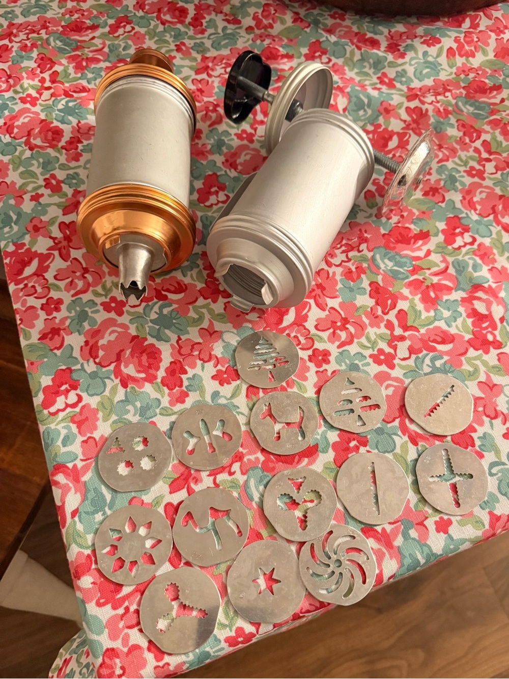 Cookie Press with Decorative Discs - Silver and Gold Accents
